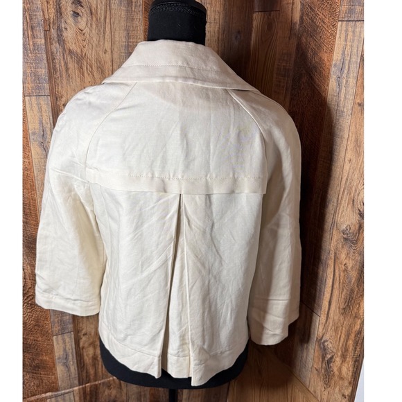Ann Taylor Petite Beige Linen Blend Cropped Zip Up Jacket Women Size 6P - Picture 2 of 9